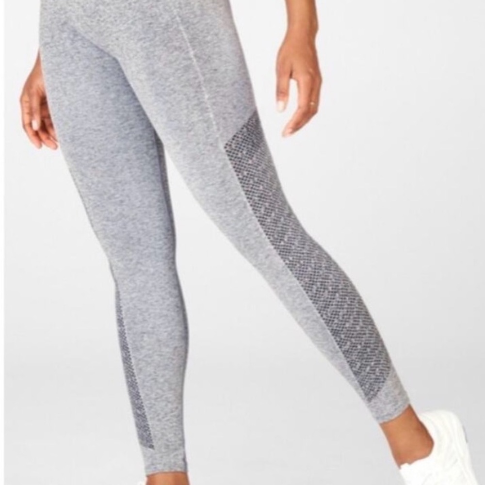 Fabletics Heathered Gray Leggings with Contrast Mesh Panels